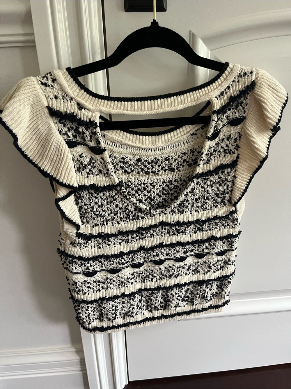 Anthropologie Cream and Black Open Crochet Knit Top - Picture 2 of 4